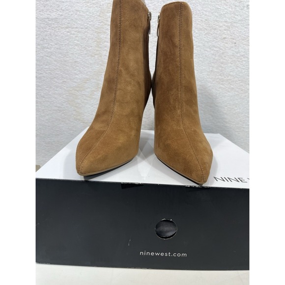 Nine West Cale Pointed Toe Ankle Bootie Camel Tan Suede Heels Women's Size 8 NIB - Picture 1 of 8